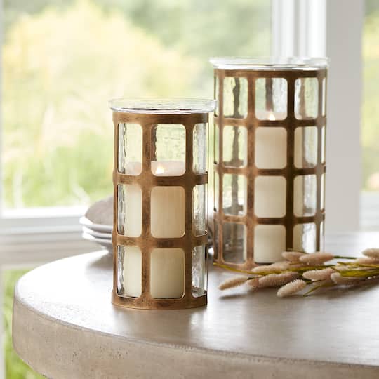9.5" Wavy Glass & Metal Candle Holder